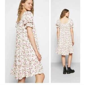 By Timo Strawberry Novelty Print Babydoll Smocked Dress S (Box16)